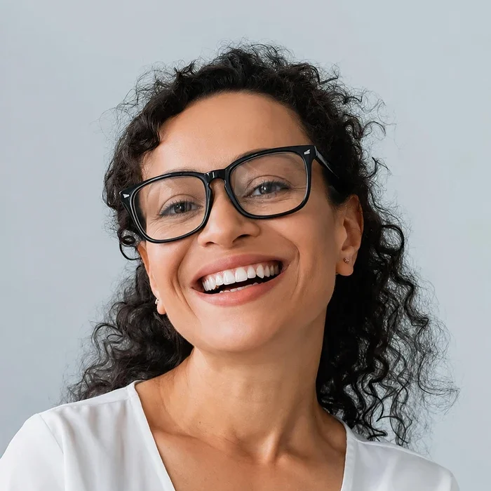 Woman Smiling With Stylish Eye Glasses